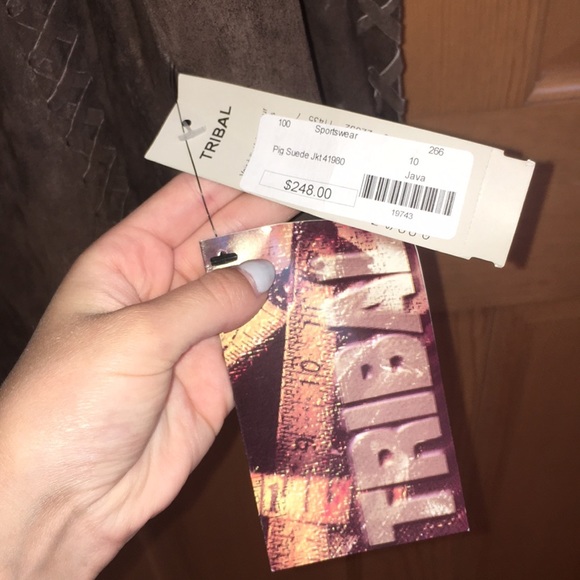 NWT Brown Leather Tribal Jacket Size 10 - Picture 4 of 8